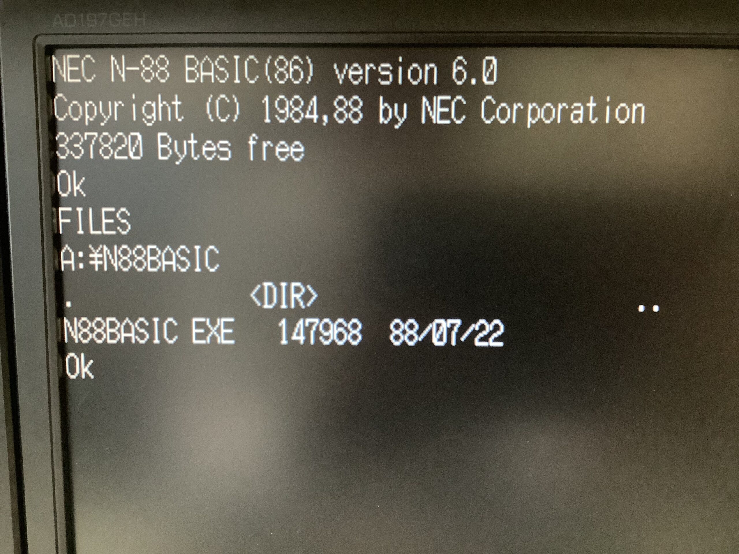 MS-DOS上でN88BASIC.EXEを起動し、FILESを実行した